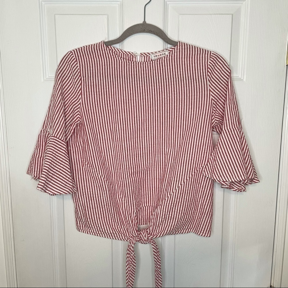 Lebank Tie Up Red & White Striped Cropped Top small